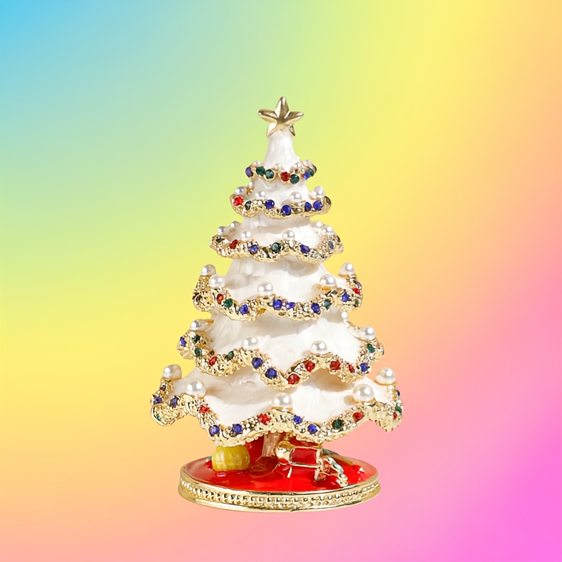 Alloy Christmas Tree Trinket Box, Hand-Painted Enamel Ring Storage Figurine